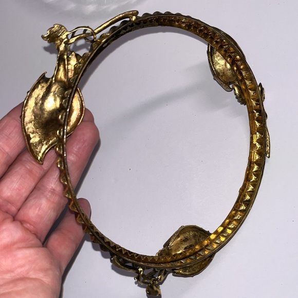 Vintage Crystal Bowl with Gold Floral Accents • purse bowl • trinket jewelry - Picture 8 of 11